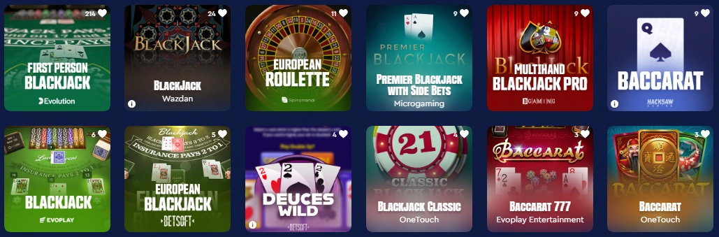 Sélection de jeux de table classiques disponibles