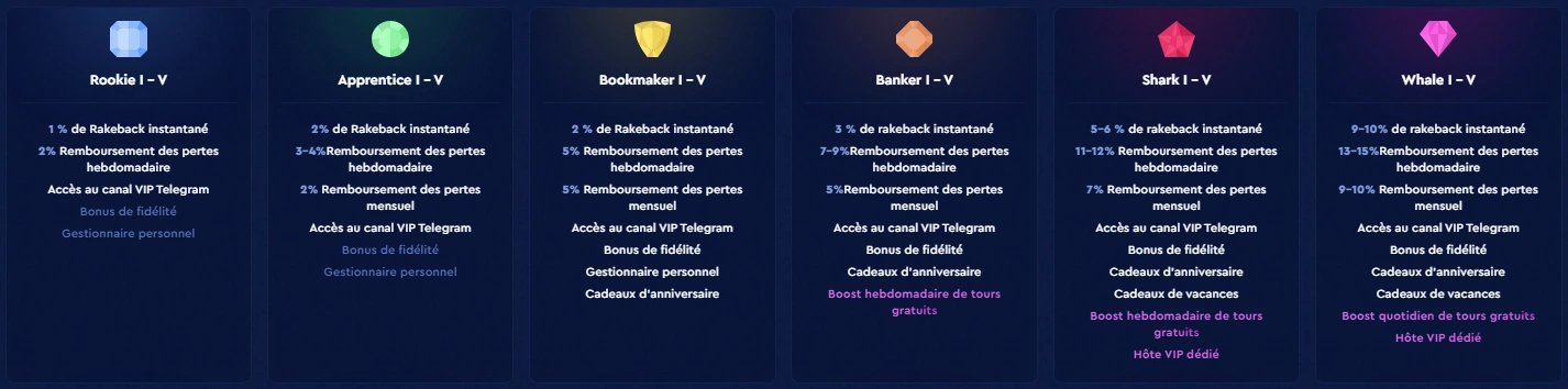 Niveaux du programme VIP avec avantages progressifs